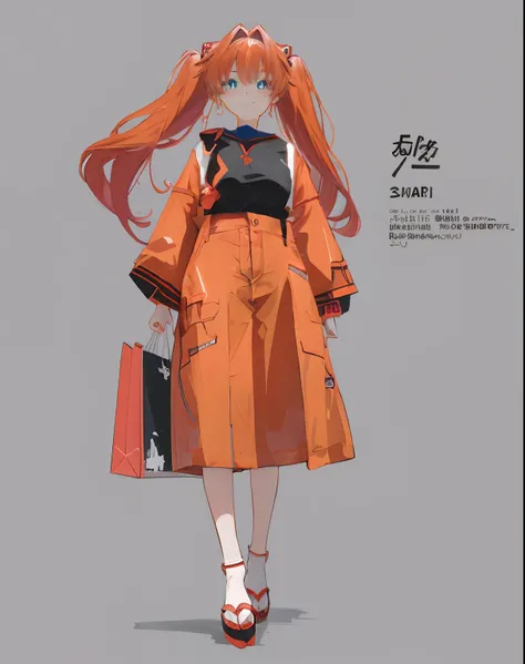 top-quality、​masterpiece、ultra-definition、8K、Extremely detailed、 The drawing is、It is the finest Japan anime style that makes 4DCG masterpieces、full body Esbian、１a person、girl with、hair color is dark orange、Hairstyle is Twintails、Asuka from Evangelion、kawa...