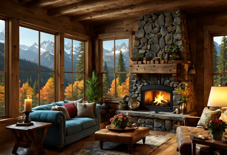 (best quality,4k,8k,highres,masterpiece:1.2),ultra-detailed,(realistic,photorealistic,photo-realistic:1.37),mountain cabin,cozy ...