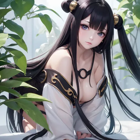 animesque、Clear, Moisturized papayawhip eyes、Beautiful woman like a fashion model、a closeup、portlate、Beautiful, Beautiful black hair without hair ornaments, hight resolution,　top-quality, ​masterpiece, 8k wallpaper、 One Person、Beautiful skin、１７age、