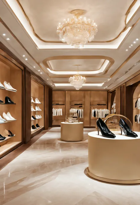 interior scenes，Lots of shoes in the luxury store，tmasterpiece，There are no characters in the background