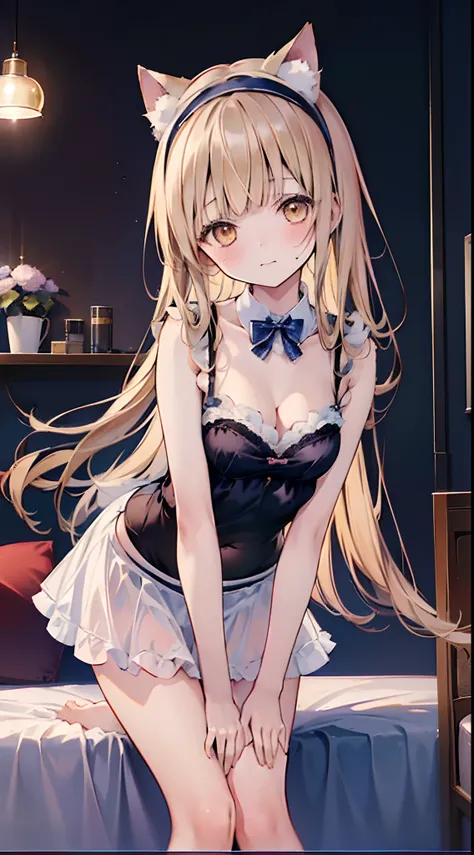 (((masutepiece: 1.5, Best Quality, High resolution: 1.3, Super Resolution, super detailed, ultra-detailliert:1.3, Rich background:1.2))), Solo, girl, Shiina Mahiru, Yellow eyes, Floating hair, Very long hair, Blunt bangs, cute hairpin, shock, White lingeri...