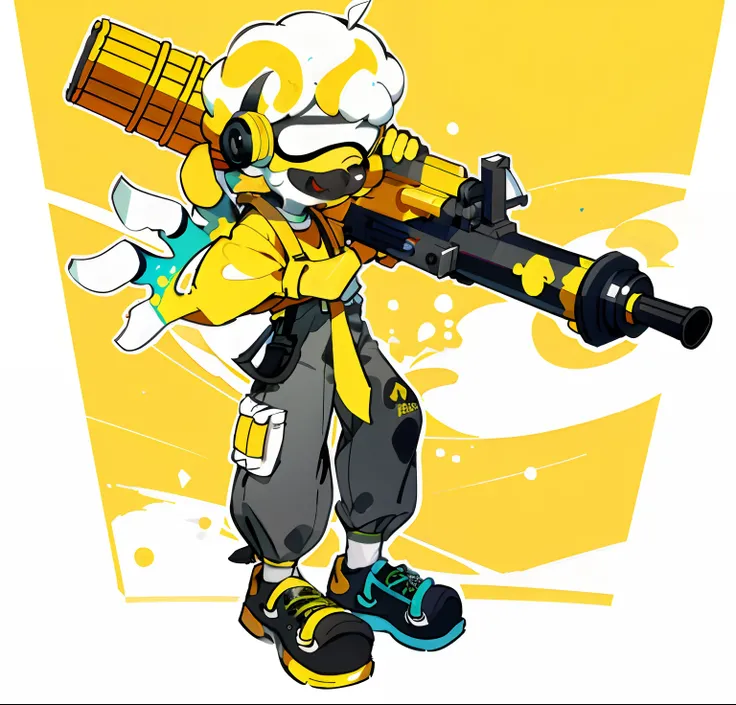 Cartoon of a boy holding binoculars and a backpack, Bright yellow is the dominant color，amarelo， Red，heavy lineart, sf 5 ink style, sf5 ink style, clean anime outlines, clean lineart, Simple lines of art, Line art!!, with splatoon style, thick lineart, thi...