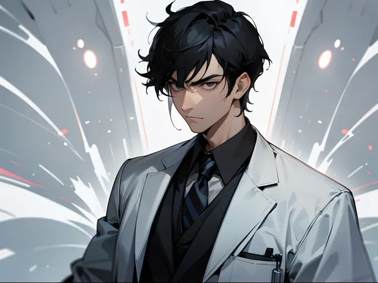 A Serious Male Doctor, Black hair, serious face, 40-50 years of age