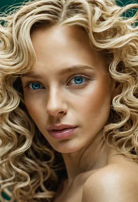 ((half body)) portrait photo of a beautiful 25 years european woman, endless long (extra long curly blonde hair), Award - winning photograph, Masterpiece, 8k, ultra high res, hyper detailed, beautiful woman, perfect face, rule of thirds, Perfect eyes, Perf...