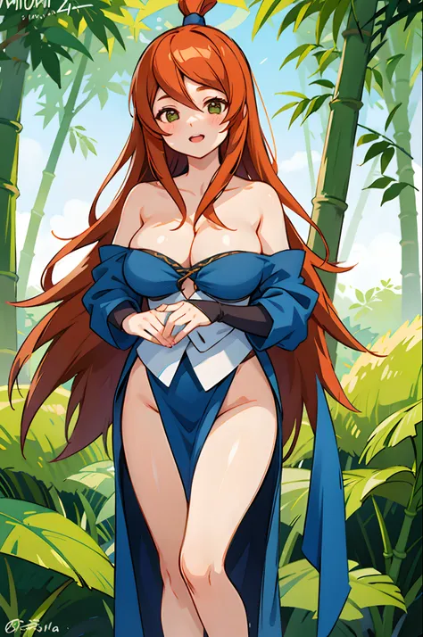 nar_Terumi_Mei,Large breasts，Off-the-shoulder attire，cleavage，bamboo forrest