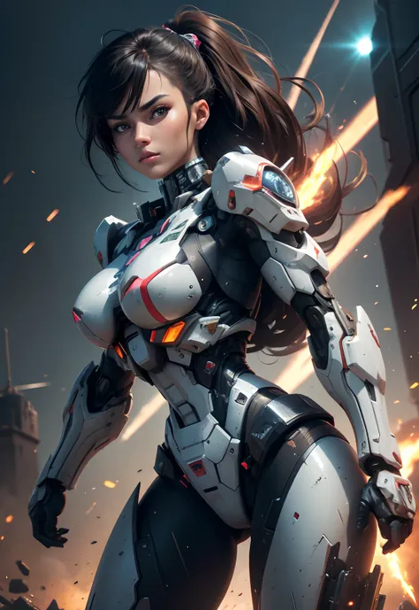 Textured skin, Super Detail, high details, High quality, Best Quality, hight resolution, 1080p, hard disk, Beautiful,(cyborgs),(Missiles from the chest),(Machine gun from both hands),beautiful cyborg woman,Mecha Cyborg Girl,Battle Mode,Girl with a Mecha Bo...