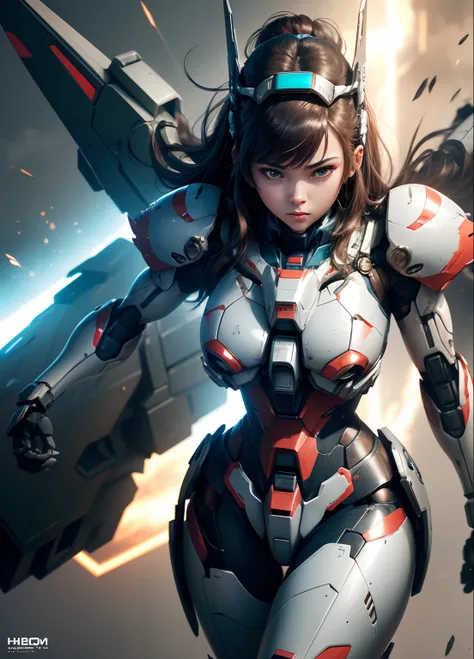 Textured skin, Super Detail, high details, High quality, Best Quality, hight resolution, 1080p, hard disk, Beautiful,(Gundam),beautiful cyborg woman,Mecha Cyborg Girl,Battle Mode,Girl with a Mecha Body,She wears a futuristic Gundam mecha,Fulll body Shot