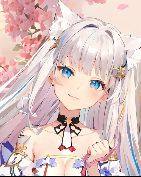 Anime girl posing with long white hair and blue eyes, azur lane style, my dress up darling anime, from the azur lane videogame, Very Beautiful Anime Cat Girl, atelier lulua, Lori, beautiful anime catgirl, shikamimi, White Cat Girl, Cute anime waifu in a ni...