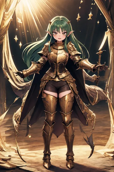 masterpiece, best quality,medieval armor, corset, breastplate,lum, , urusei yatsura, cloak, pants, pullover, kimono,martial pov,, pantyhose, sharpteeth, standing,smile, matial art,, full body, boots , pant, medium breast, pants, pullover,martial pov,god ra...