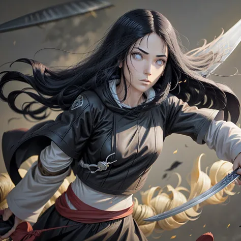 ancient wind，femele，quadratic element，long sword，long black hair