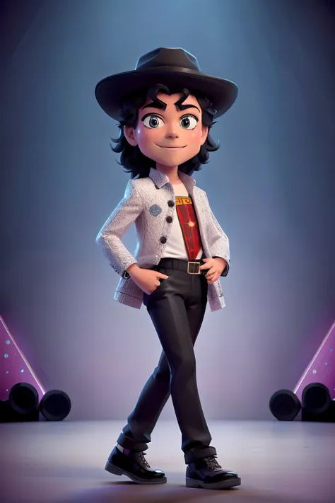 Cartoon character of a man in a hat and jacket, Iconic character of high detail, Retrato de Michael Jackson, Michael_Jackson, Retrato de Michael Jackson, Michael Jackson, official illustration, pixar retrato 8 k foto, personagem do filme, Personagem 3D, Pe...