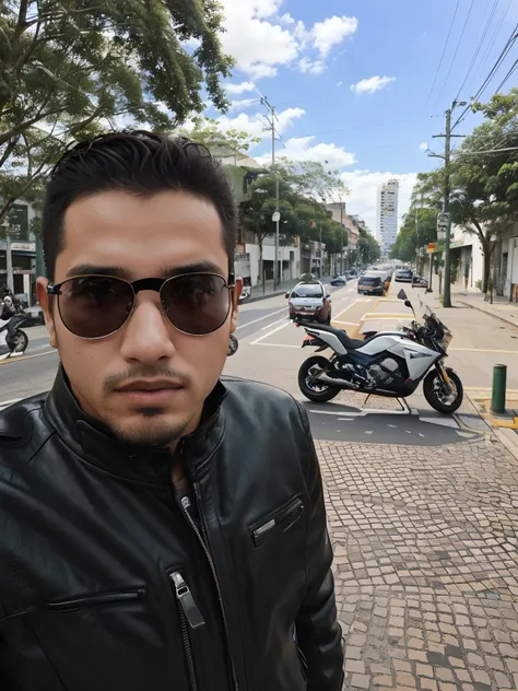 there is a man that is standing in front of a motorcycle, by Nándor Katona, david rios ferreira, mateus 9 5, in the street, inspired by Nathan Oliveira, gui guimaraes, caio santos, in the city, icaro carvalho, inspired by Antônio Parreiras