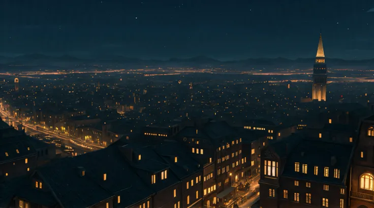 assassins creed, city at night, few lights, view over the city