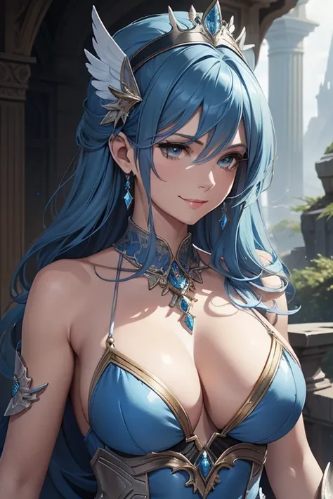 a close up of a woman in a blue dress with a feathered headpiece, detailed fantasy art, epic exquisite character art, 2. 5 d cgi anime fantasy artwork, stunning character art, 4k fantasy art, pale blue armor, highly detailed fantasy art, detailed fantasy d...