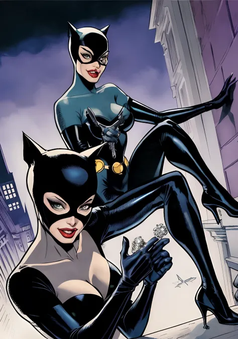 A ladra da Catwoman estilo DC Comics by Jim lee, Catwoman robbing Wayne Manor em uma party, With a Catwoman, Jewelry & Diamonds.