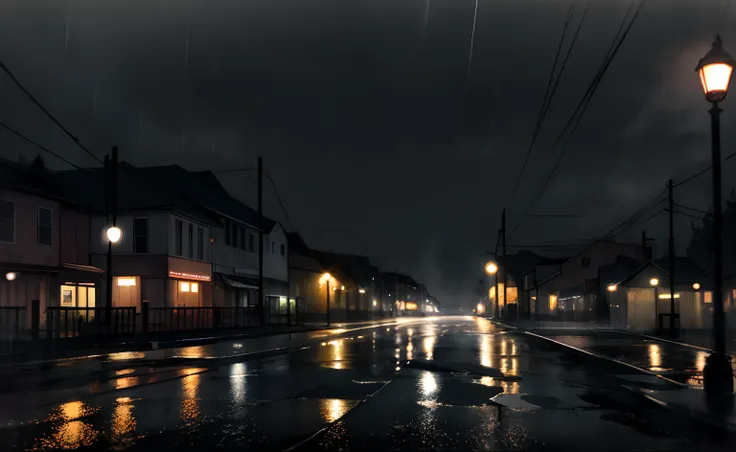 A dark and rainy night in a small town