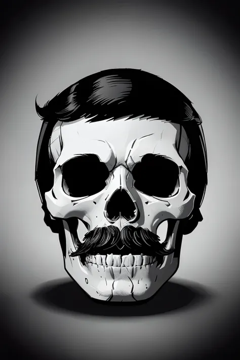 a skull with a mustache and a mustache on it, vector art inspired by Edo Murtić, shutterstock, sots art,  skull head, skull design for a rock band, skull face, the head of the man is a skull, drawing of a skull, spooky cartoon skull, black and white vector...