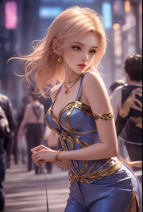 a beautiful princess in a blue and gold corset and suit, majestic look, extremely detailed artgerm, artgerm. high detail, artger...