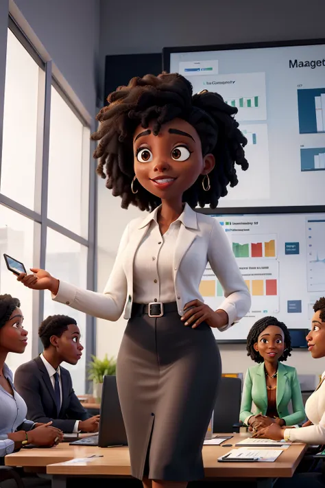 masterpiece, best quality ,Diverse Office Conference Room Meeting: Successful Black Female Executive Director Presents e-Commerce Fintech Growth Statistics to a Group of Investors. Whiteboard with Big Data Analysis