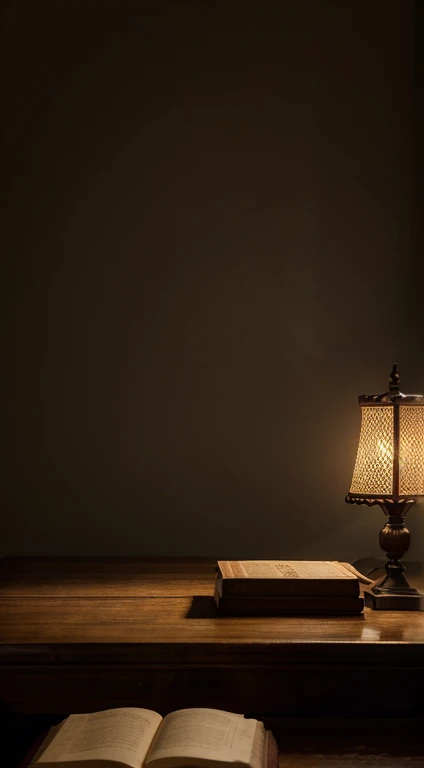 table,softly lighted book,crystal clear reflection on the table,shadows cast by the book,meticulously detailed book cover,beautifully crafted wooden table,vintage,classic style,rich colors and textures,subtle highlights and shadows,warm color tones,cozy at...