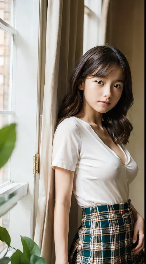 10 years old child、small kid,(16 K,8K、Highest image quality, The best illustrations, Ultra-photorealistic photos)、Young child face:1.43,(Large double eyelids)、Open your mouth a little、(Chest of details),（cleavage of the breast:1.5643）、Wear an off-the-shoul...