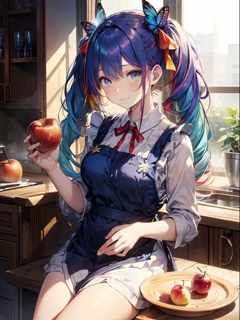 kitchin、It contains a lot of apples（2.0）、Apple tree、(masutepiece:1.3), (8K, Photorealistic, Raw photo, Best Quality: 1.4), Beautiful face, (Realistic face), Beautiful detailed eyes, (Realistic skin), Attractive, Intricate details,Golden ratio,  1 girl,Naug...