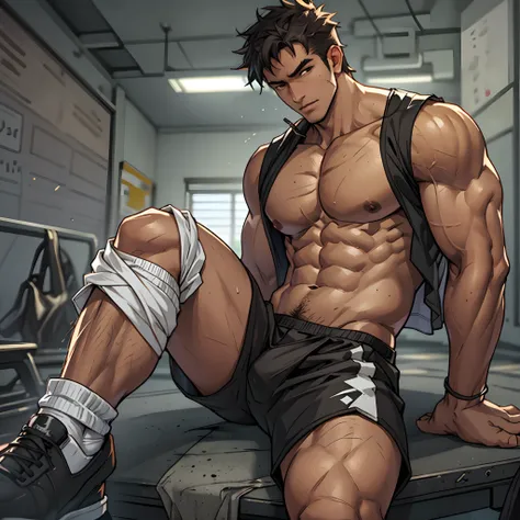 Libido boy，Tong，large pecs，Big bag，Half recumbent，CG sense，POV perspective，spread their legs，Dark atmosphere，8K,Cinematic lighting effects，Textured skin，best qualtiy，Storytelling images，Storytelling images，dynamic blur，actionpose，Elevation viewing angle,Ph...