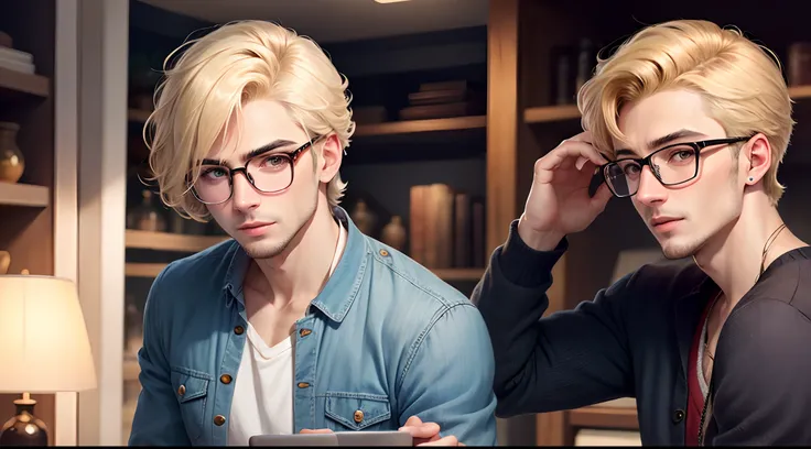 Short Bob
Round Glasses Blonde Men