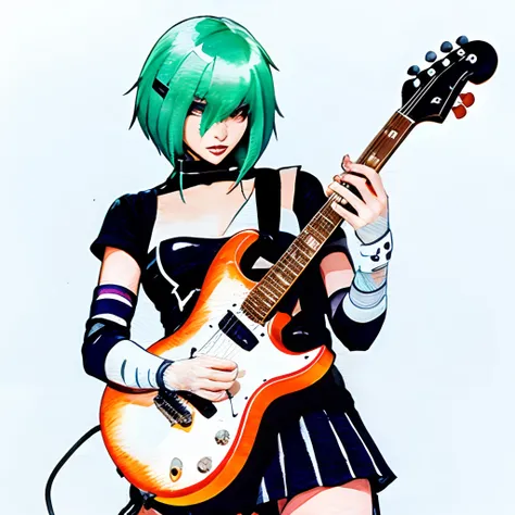 guitar,cyber punk,very watercolor,beautifully woman,Pixel art