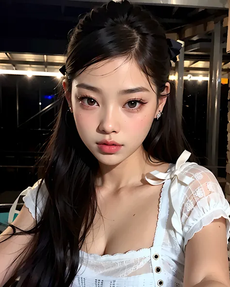 Araffed Asian woman with long black hair wearing a white dress, maquiagem sul-coreana popular, Jennie Blackpink, maquiagem coreana popular, Parque Roseanne do Blackpink, jossi do blackpink, Retrato de Jossi do Blackpink, wan adorable korean face, Ulzzang, ...