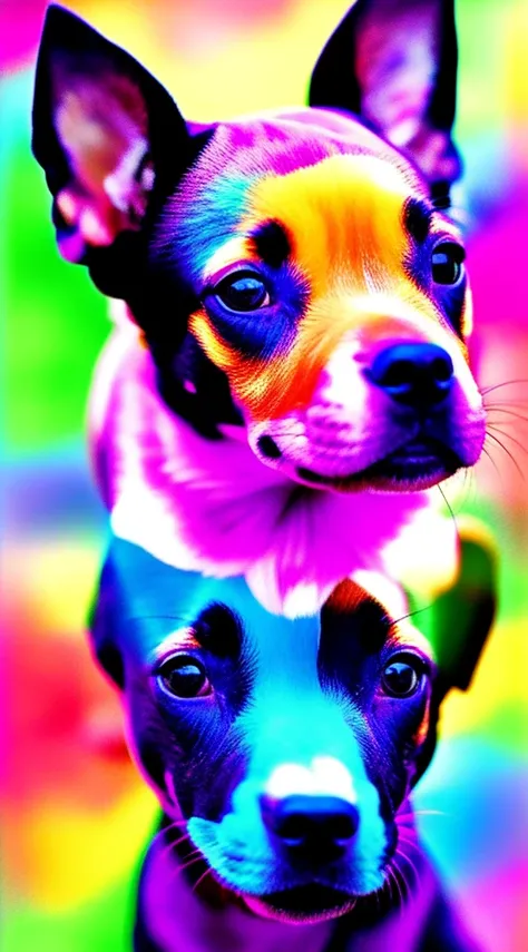 arte splash, Shetland Shetland pinscher puppy with chihuahua, ((fundo branco)), olhos penetrantes, epic instagram, art stations, Estilo Color Paint Splash, Descreve, Ultra detalhado intrincadamente detalhado , Illusion engine, genial, detalhes intrincados,...