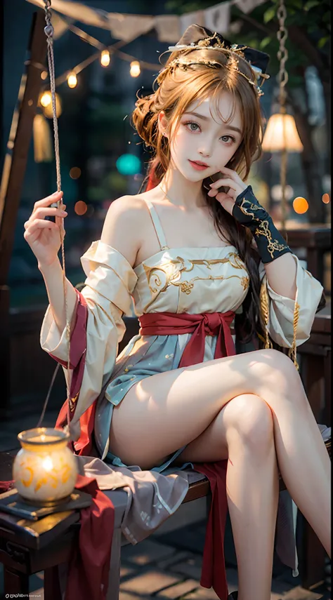 ((knee shot)), Shot from a random perspective, ancient chinese beauti, Random scenes, posed for photo, ellegance, dignified, slim, Slimming the waist, curlies, period costume, Hanfu, Tang suit, cropped shoulders, China-style, Floral, Pattern, high-waist, N...