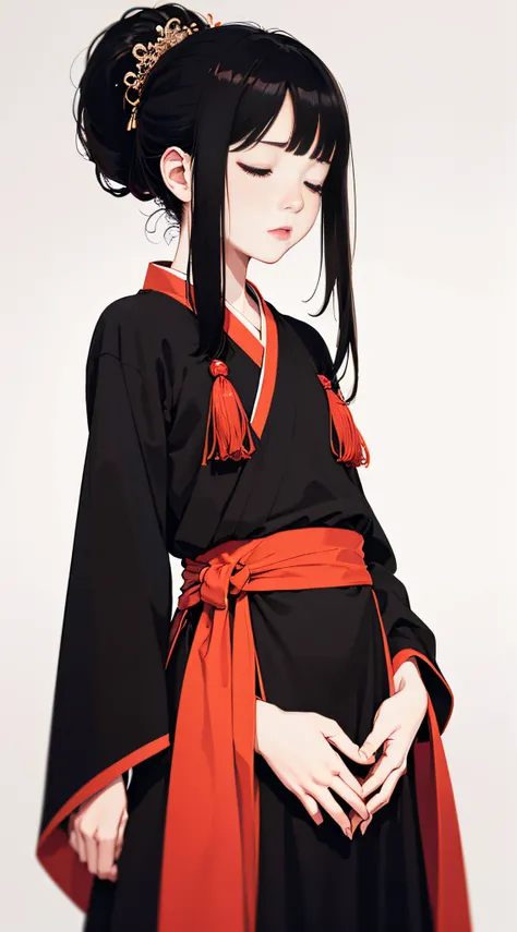 (Original), (masutepiece) , (Best Quality) ,(reality), Photorealistic, Octane Rendering, (Surreal) , Perfect features,1 girl, Colorful,translucent hair, (glowing inner hair),the perfect appearance,Black hair,Long hair,(Black clothes:1.2),Hanfu,Closed eyes,...