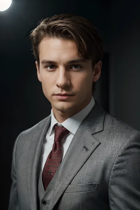 (best quality,highres:1.2),ultra-detailed,portrait,professional,studio lighting,sharp focus,realistic,English man,28-year-old,in suit