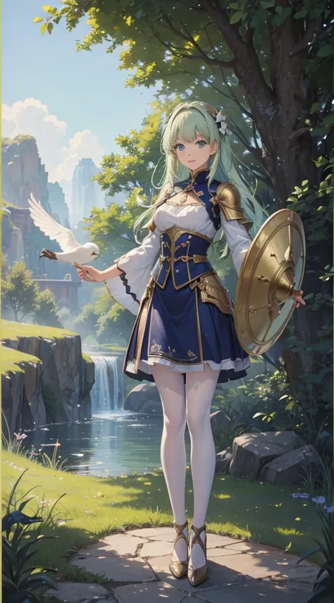 ((Masterpiece, Highest quality)), Detailed face, CharacterDesignSheet， full bodyesbian, Full of details,, Highly detailed, Depth, Many parts，Beautiful paladin girl，Holding a shield，Extremely beautiful，High Balance, Natural light, Lace，lacepantyhose，sparkli...