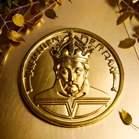 Golden monarch philosopher greek minimalist business logo with golden leaves crown