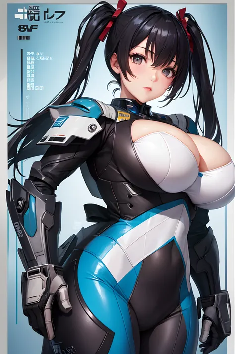 ​masterpiece、Top image quality、Black hair、Black bra、Colossal tits、mechs、animesque、8K,​masterpiece, bset quality,Colossal tits、（1girl in）、((Pit Girl Suit))、shinny skin、Shiny big、dark-brown eyes、 ((top-quality))、 Crisp focus:1.2、Highly detailed facial and sk...