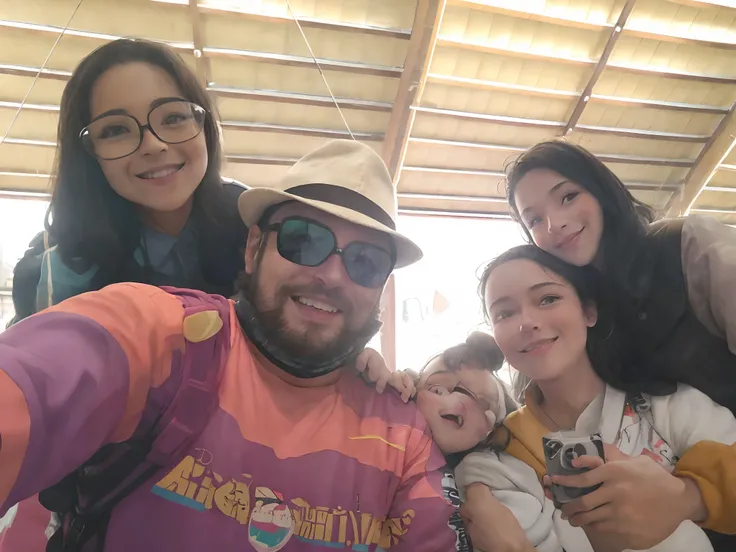 There are three people posing for a photograph together in a building, Happy family, holiday photography, Tiro em GoPro9, Family photo, fotografia Selfie, divertindo-se, fotografia do snapchat, fotografia realisitc, Foto realista, Directed by: Nandor Soldi...