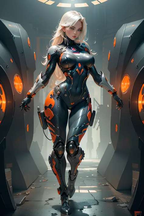 female ,emma frost ,front view,artgerm,full body,cyborg,front pose,heavy mechanical torso,sci fi,full body suit,combat ,gun smith,swat,swat outfit,full tactical ,camo print,powerful pose,sexy,Sultry, , anime-inspired, ample bosom, strikingly detailed,dynam...