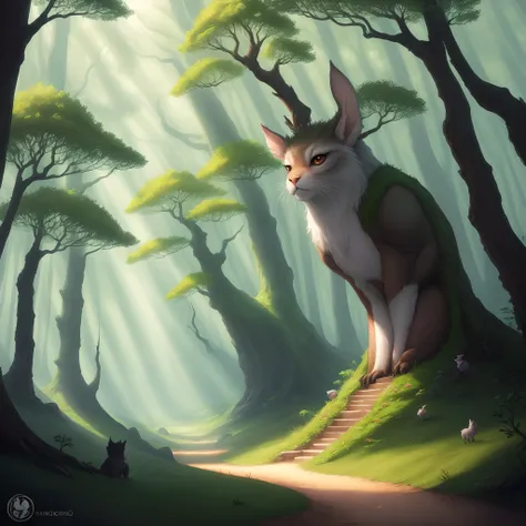 Draw a fairytale forest with magical creatures.