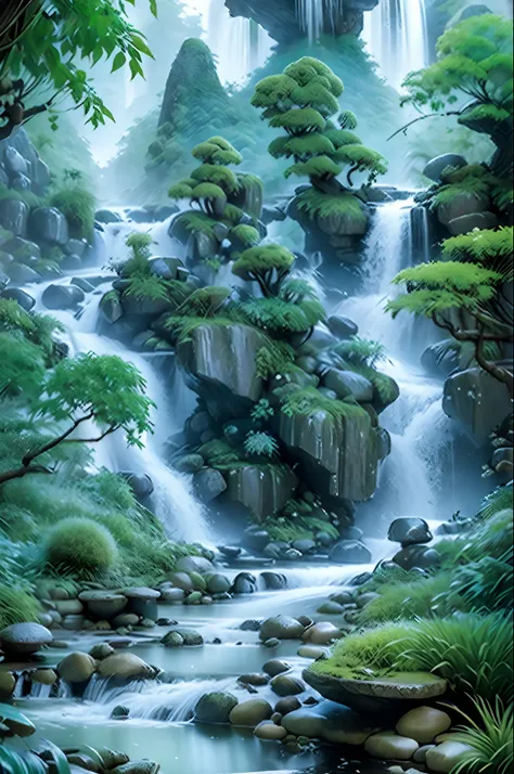 landscape scenery of guilin，mountain stream， rivulets， the trees，speleothems, waterfallr, tree, rivulets, bamboos, deers, hot on...