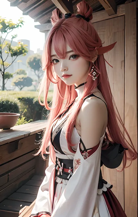 yae miko cabelo rosa  4k realista genshin impact