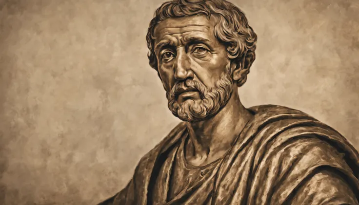 Task: Create a portrait of a historical stoic figure, serious, with focused energy, and exercising wisdom.

Instructions:

Context: Imagine a portrait of a historical figure who embodies stoic principles, displaying seriousness and a sharp focus in their e...