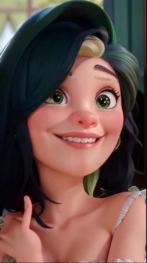 Mulher cabelos pretos, olhos verdes, disney pixar, alta qualidade, melhor qualidade