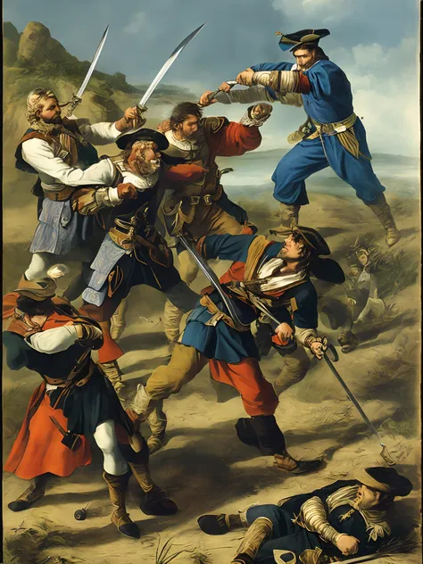 Calico Jack fighting men with his sword