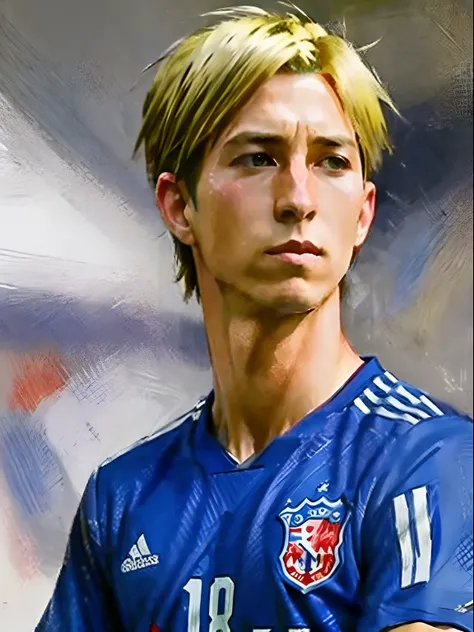 Homem Soccer Player face, style greg rutkowski realist, style anime, Japanese 17 years, Fernando Torres, cabelo platinado