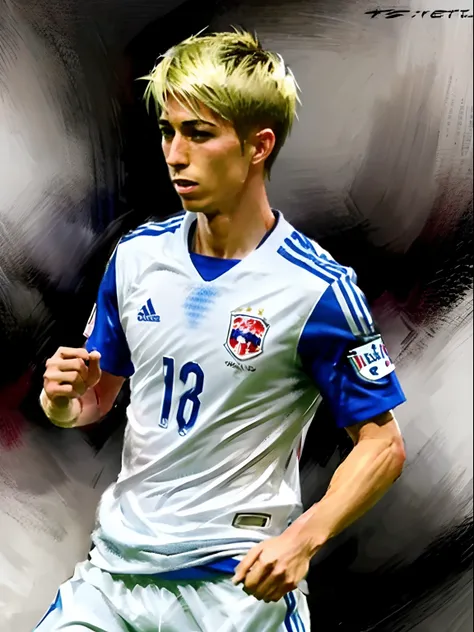 Homem Soccer Player face, style greg rutkowski realist, style anime, Japanese 17 years, Fernando Torres, cabelo platinado