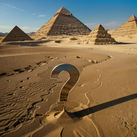 Make a picture of a question mark behind it has the sandbars and pyramids