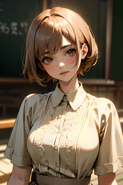 (supermarket:1), afternoon, doctor gown, light brown fringe short hair, light brown eyes, 1girl, innocent, (photorealistic), (intricate details:1.2),(masterpiece, :1.3),(best quality:1.4), (ultra highres:1.2), ultra high res, (detailed eyes), (detailed fac...