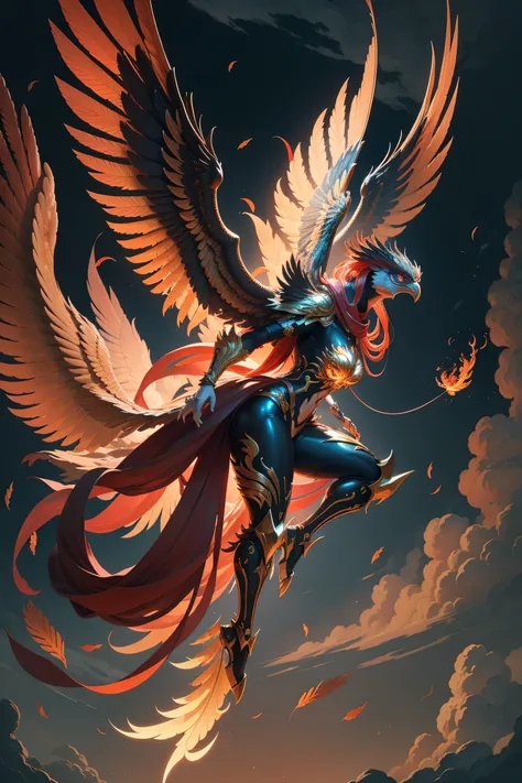 Mechanical birds
full_body,1 Beautiful mechanical bird, The legendary immortal bird, the phoenix,wings made of gold magnificently suspended in the air, glowing red eyes, wings open, full_body, sky, clouds, moonlight, glowing red eyes, central composition, ...